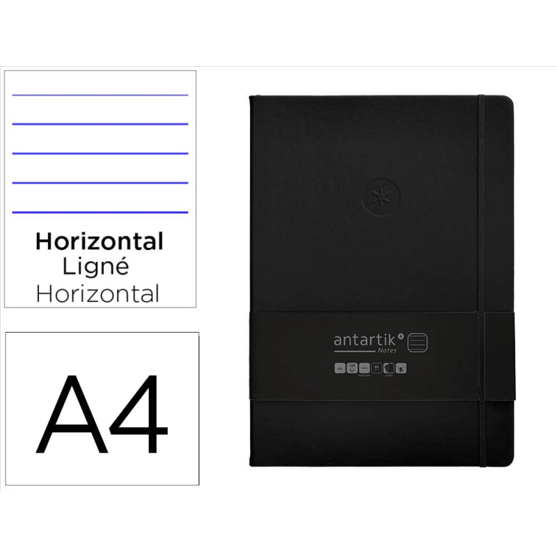 Cuaderno con gomilla antartik notes tapa dura a4 hojas rayas negro 100 hojas 80 gr fsc