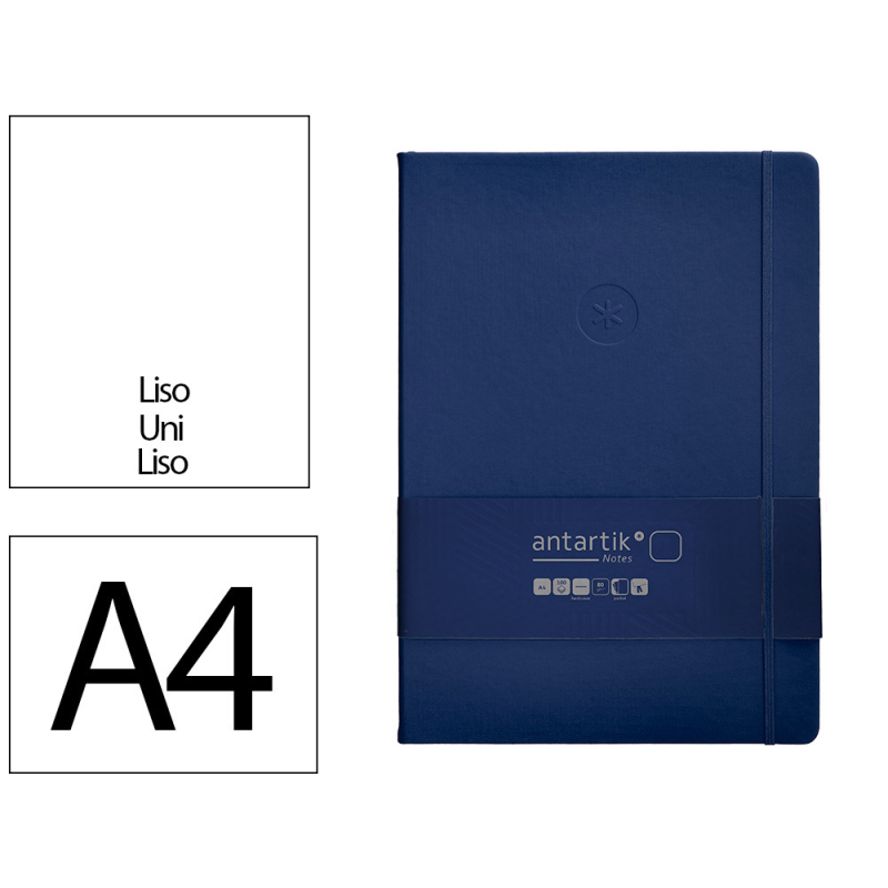 Cuaderno con gomilla antartik notes tapa dura a4 hojas lisas azul marino 100 hojas 80 gr fsc