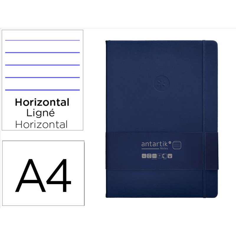 Cuaderno con gomilla antartik notes tapa dura a4 hojas rayas azul marino 100 hojas 80 gr fsc