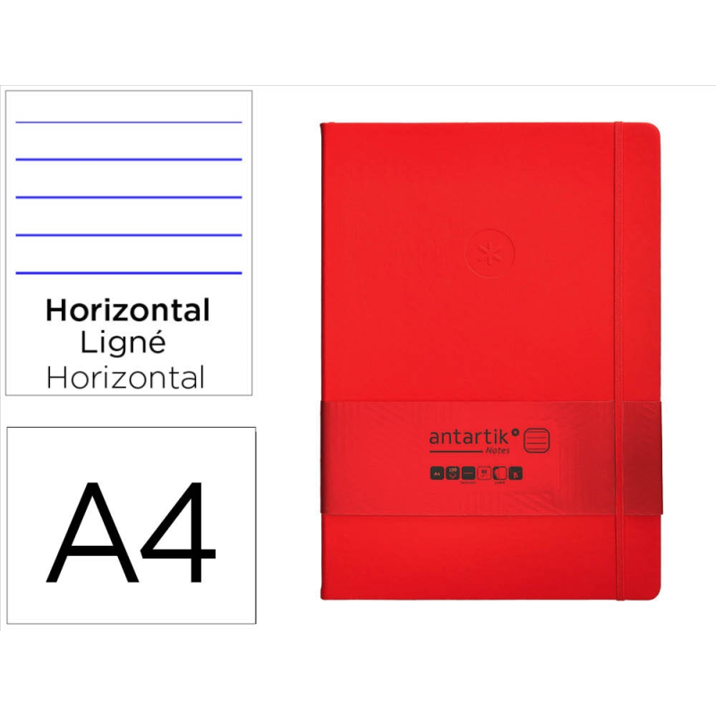Cuaderno con gomilla antartik notes tapa dura a4 hojas rayas rojo 100 hojas 80 gr fsc