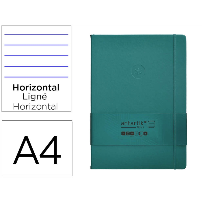 Cuaderno con gomilla antartik notes tapa dura a4 hojas rayas verde aguamarina 100 hojas 80 gr fsc