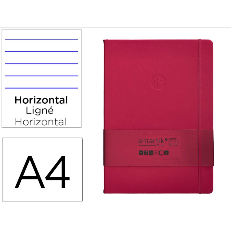 Cuaderno con gomilla antartik notes tapa dura a4 hojas rayas burdeos 100 hojas 80 gr fsc