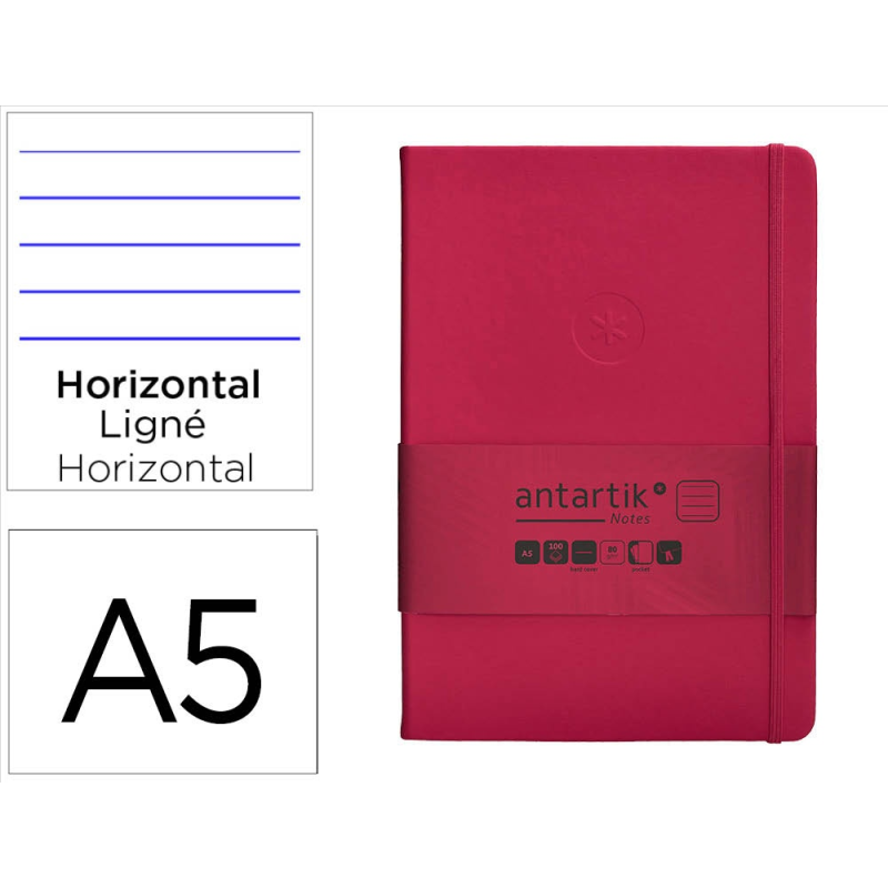 Cuaderno con gomilla antartik notes tapa dura a5 hojas rayas burdeos 100 hojas 80 gr fsc