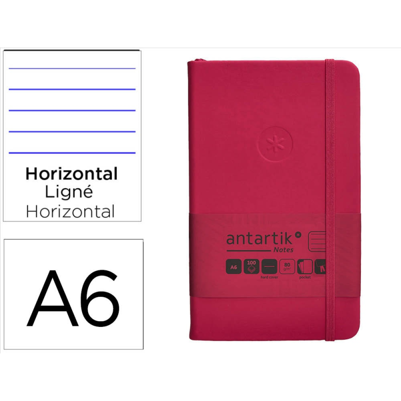 Cuaderno con gomilla antartik notes tapa dura a6 hojas rayas burdeos 100 hojas 80 gr fsc