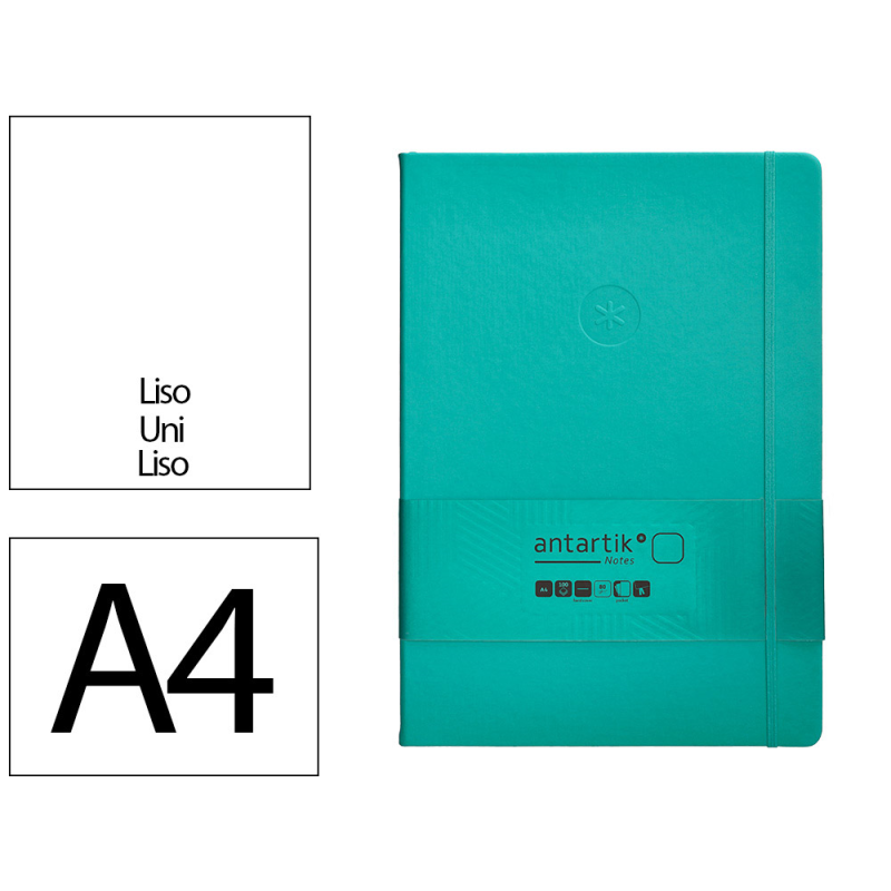 Cuaderno con gomilla antartik notes tapa dura a4 hojas lisas turquesa 100 hojas 80 gr fsc
