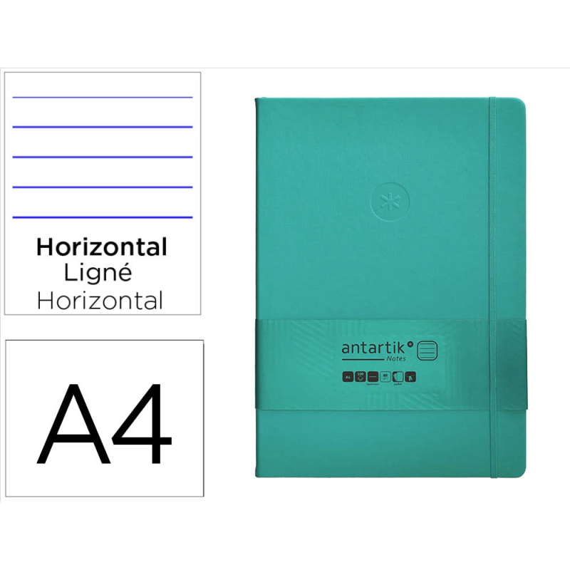 Cuaderno con gomilla antartik notes tapa dura a4 hojas rayas turquesa 100 hojas 80 gr fsc