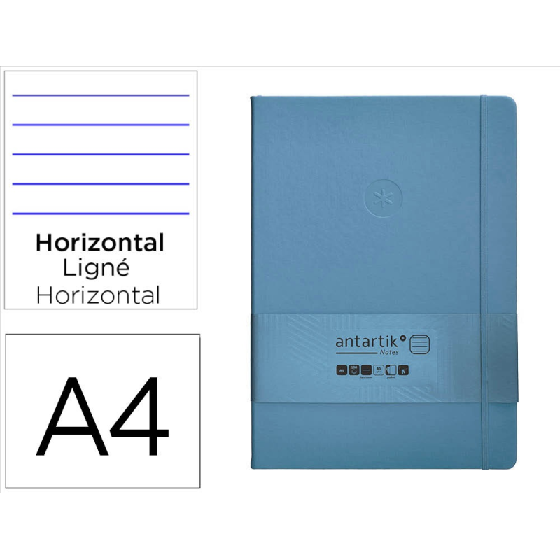 Cuaderno con gomilla antartik notes tapa dura a4 hojas rayas azul claro 100 hojas 80 gr fsc