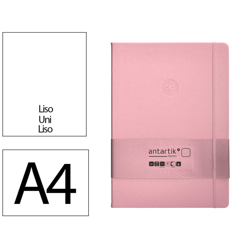 Cuaderno con gomilla antartik notes tapa dura a4 hojas lisas rosa pastel 100 hojas 80 gr fsc