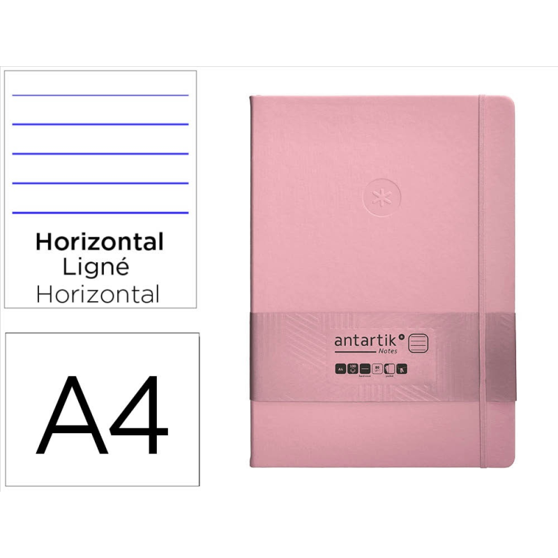 Cuaderno con gomilla antartik notes tapa dura a4 hojas rayas rosa pastel 100 hojas 80 gr fsc