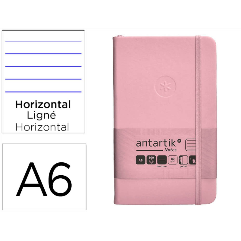 Cuaderno con gomilla antartik notes tapa dura a6 hojas rayas rosa pastel 100 hojas 80 gr fsc