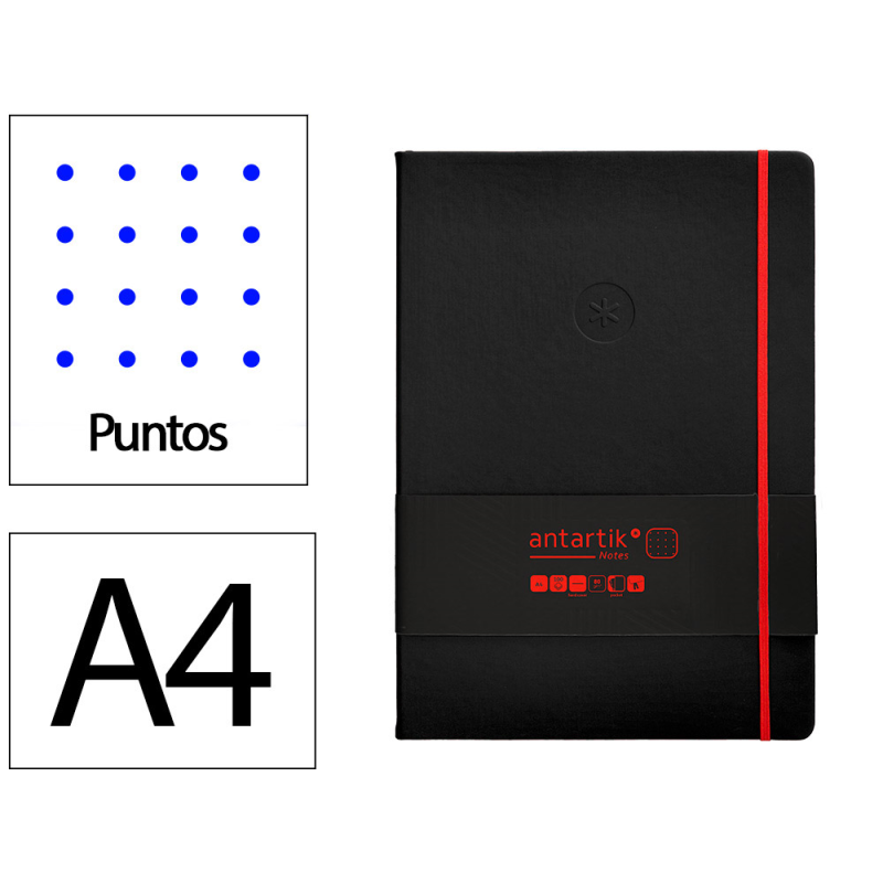 Cuaderno con gomilla antartik notes tapa dura a4 hojas puntos negro y rojo 100 hojas 80 gr fsc