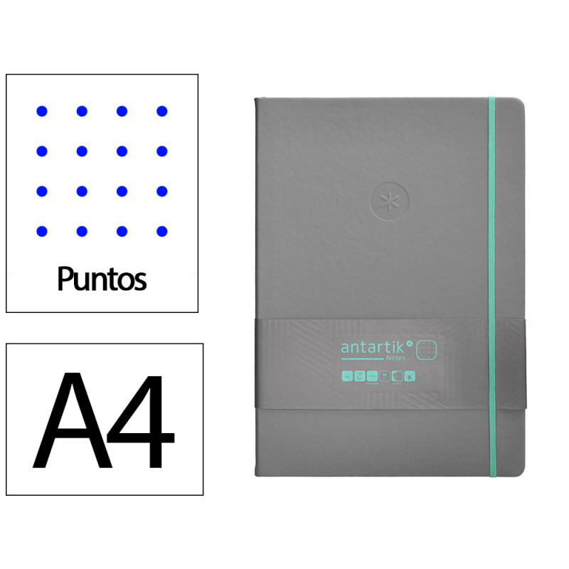 Cuaderno con gomilla antartik notes tapa dura a4 hojas puntos gris y turquesa 100 hojas 80 gr fsc