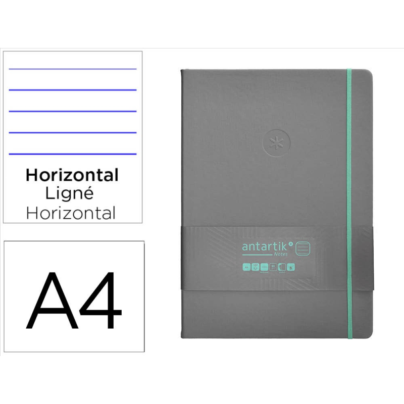 Cuaderno con gomilla antartik notes tapa dura a4 hojas rayas gris y turquesa 100 hojas 80 gr fsc