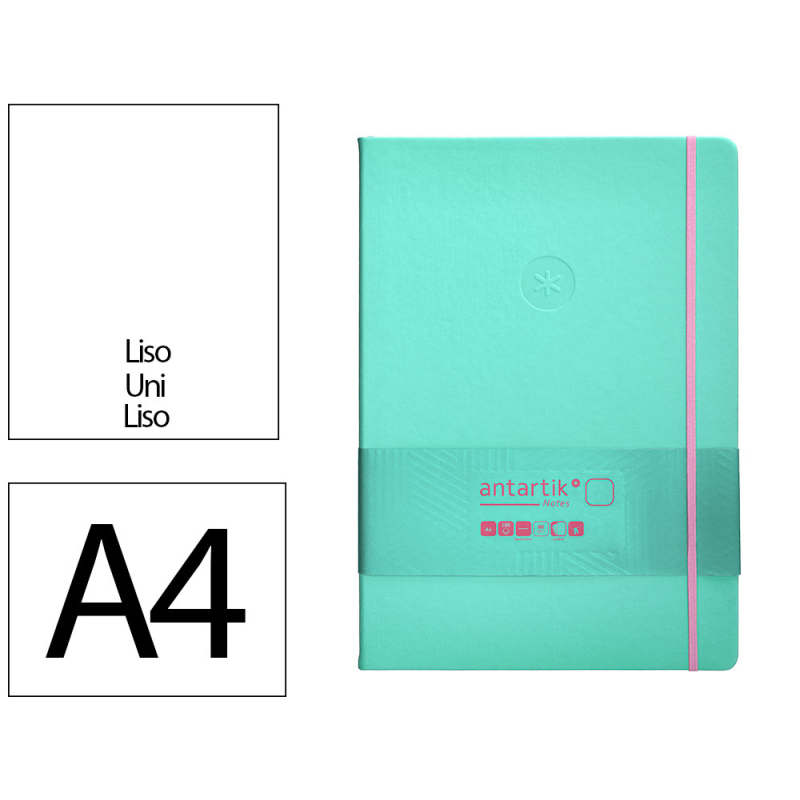 Cuaderno con gomilla antartik notes tapa dura a4 hojas lisas rosa y turquesa 100 hojas 80 gr fsc