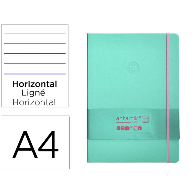 Cuaderno con gomilla antartik notes tapa dura a4 hojas rayas rosa y turquesa 100 hojas 80 gr fsc