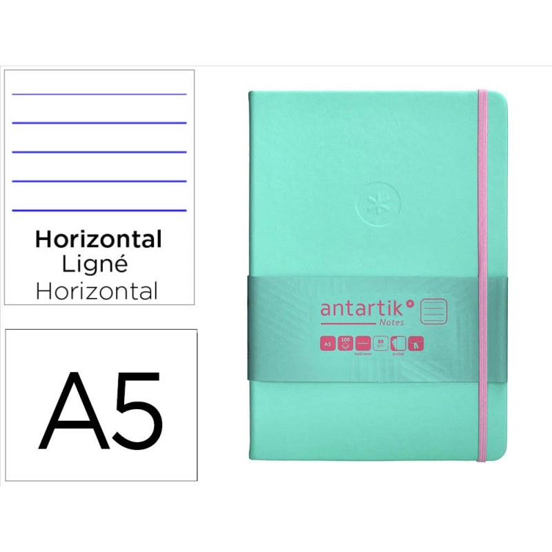 Cuaderno con gomilla antartik notes tapa dura a5 hojas rayas rosa y turquesa 100 hojas 80 gr fsc