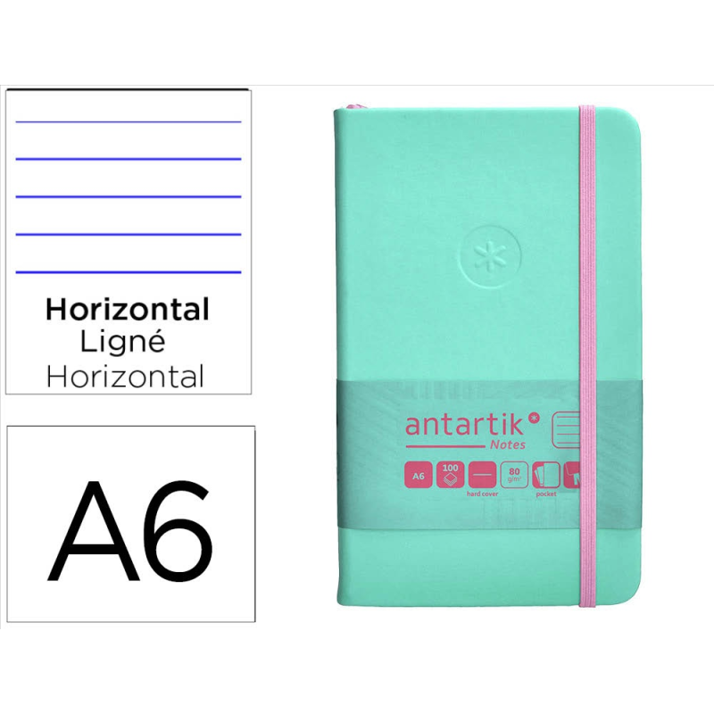 Cuaderno con gomilla antartik notes tapa dura a6 hojas rayas rosa y turquesa 100 hojas 80 gr fsc