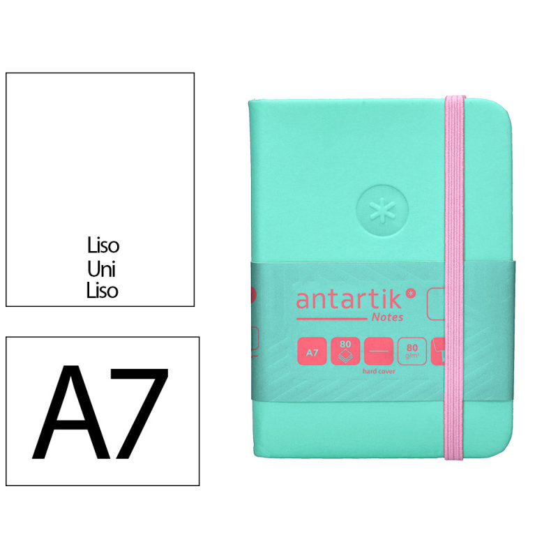 Cuaderno con gomilla antartik notes tapa dura a7 hojas lisas rosa y turquesa 80 hojas 80 gr fsc