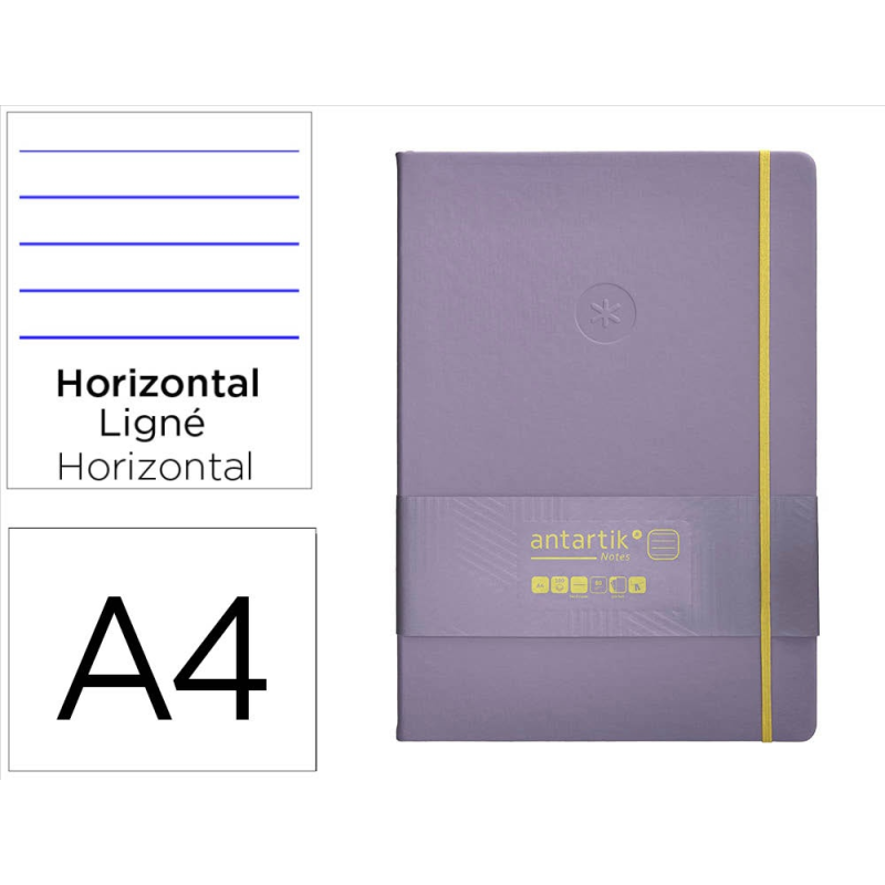 Cuaderno con gomilla antartik notes tapa dura a4 hojas rayas morado y amarillo 100 hojas 80 gr fsc