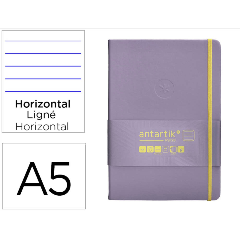 Cuaderno con gomilla antartik notes tapa dura a5 hojas rayas morado y amarillo 100 hojas 80 gr fsc