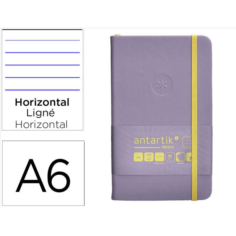 Cuaderno con gomilla antartik notes tapa dura a6 hojas rayas morado y amarillo 100 hojas 80 gr fsc