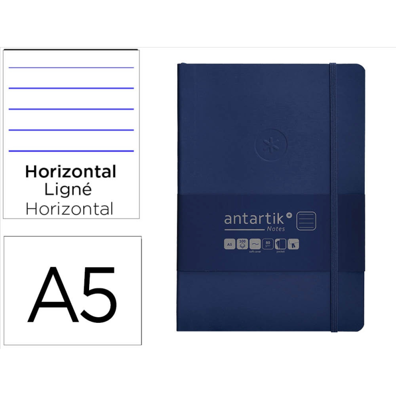 Cuaderno con gomilla antartik notes tapa blanda a5 hojas rayas azul marino 80 hojas 80 gr fsc