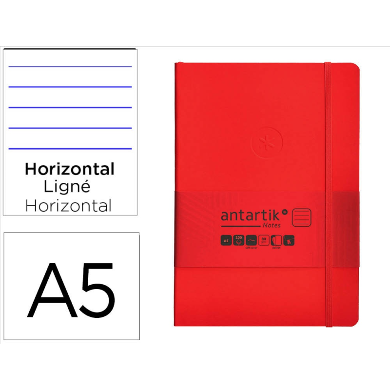 Cuaderno con gomilla antartik notes tapa blanda a5 hojas rayas rojo 80 hojas 80 gr fsc