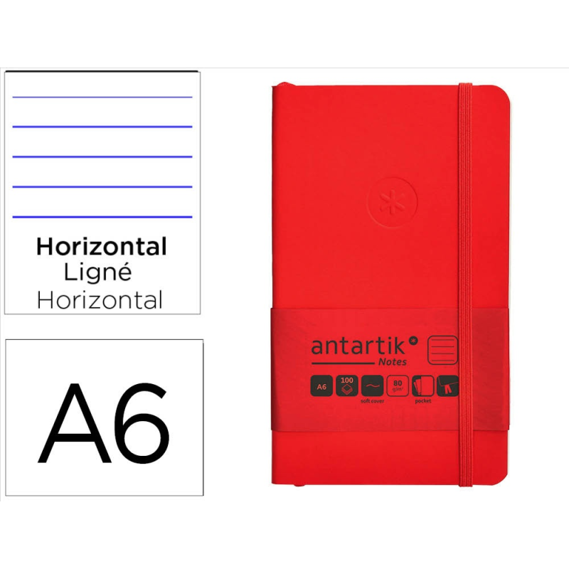 Cuaderno con gomilla antartik notes tapa blanda a6 rayas rojo 100 hojas 80 gr fsc