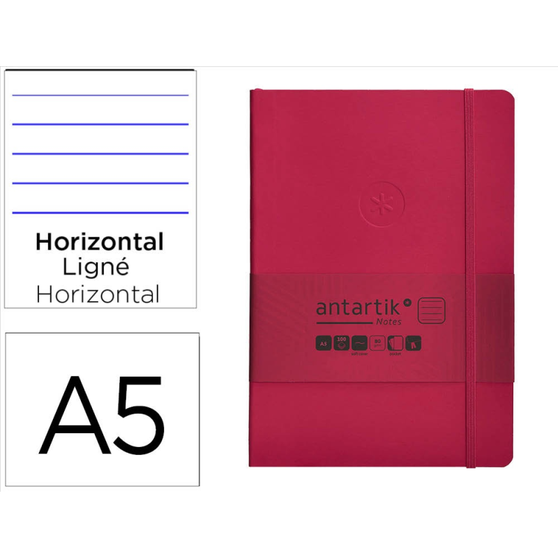 Cuaderno con gomilla antartik notes tapa blanda a5 hojas rayas burdeos 80 hojas 80 gr fsc