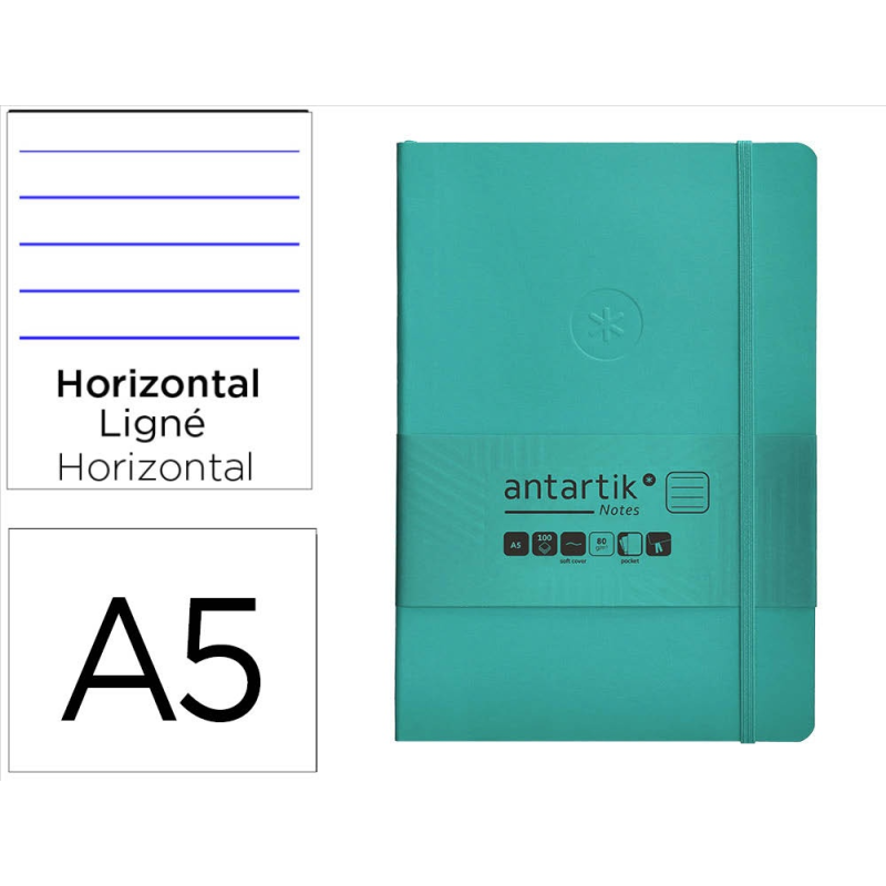 Cuaderno con gomilla antartik notes tapa blanda a5 hojas rayas turquesa 80 hojas 80 gr fsc