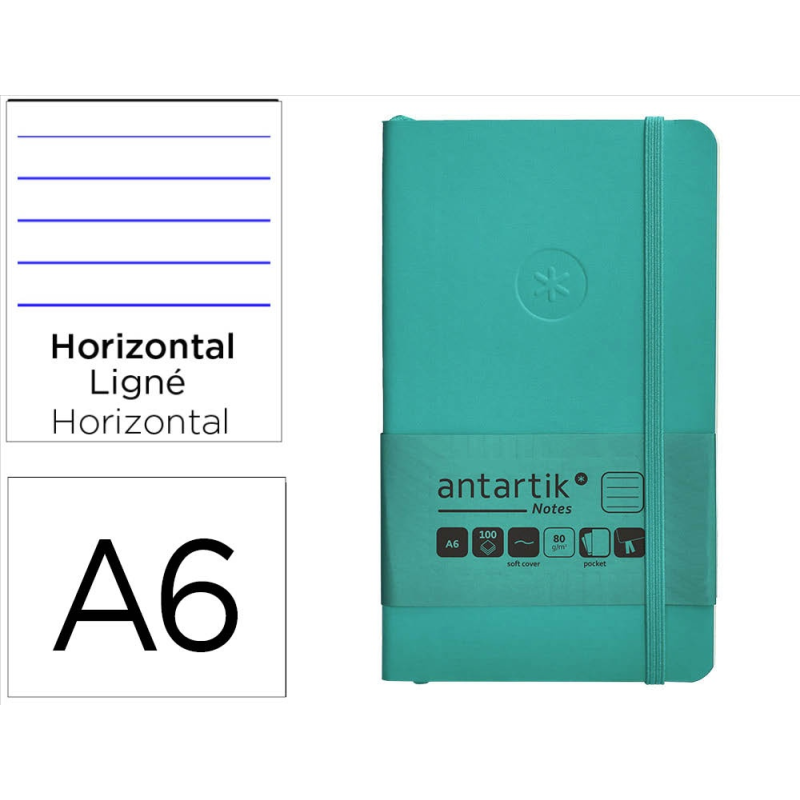 Cuaderno con gomilla antartik notes tapa blanda a6 rayas turquesa 100 hojas 80 gr fsc