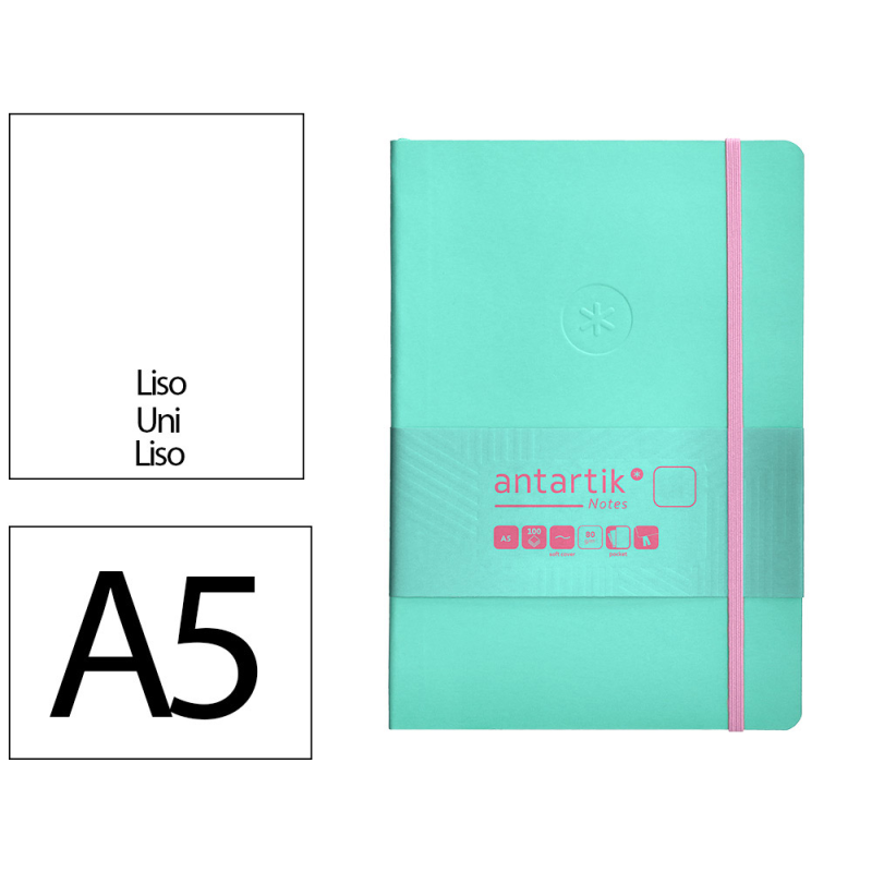 Cuaderno con gomilla antartik notes tapa blanda a5 hojas lisas rosa y turquesa 80 hojas 80 gr fsc
