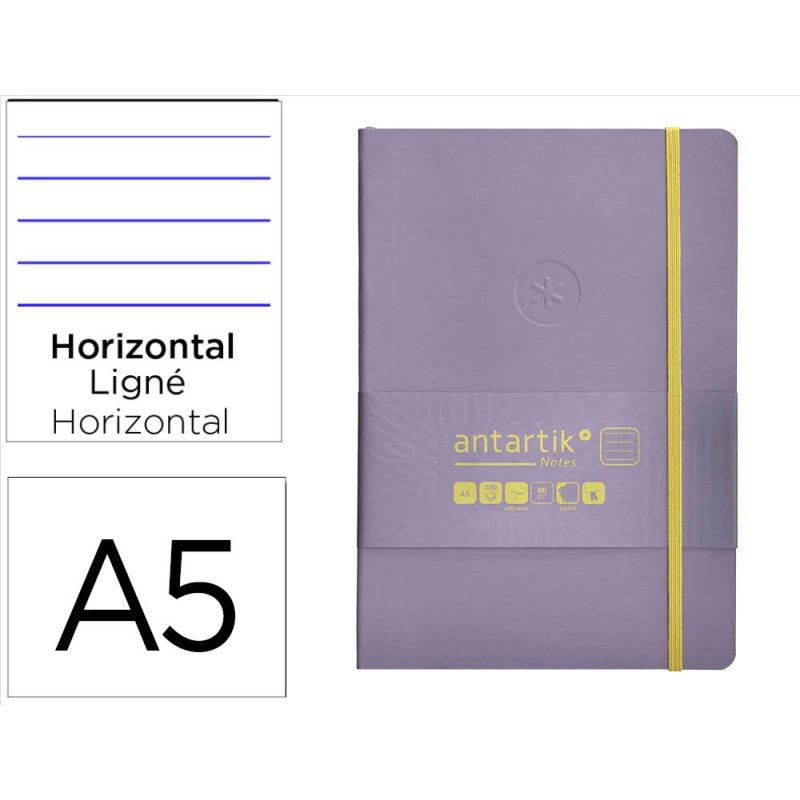 Cuaderno con gomilla antartik notes tapa blanda a5 hojas rayas morado y amarillo 80 hojas 80 gr fsc
