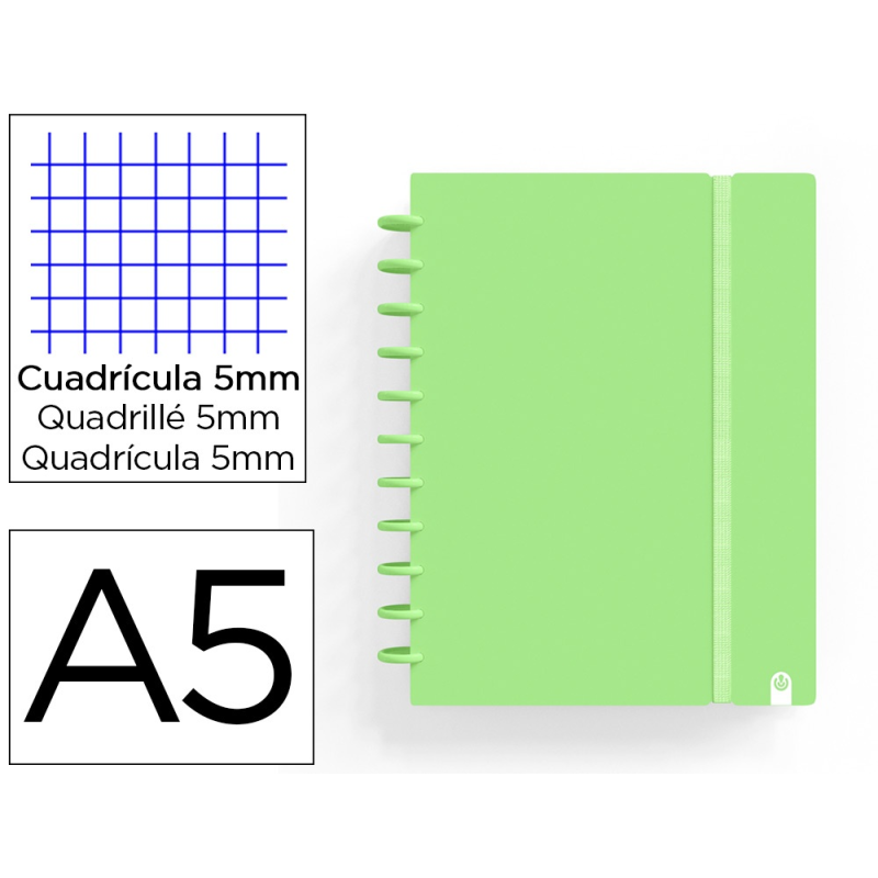 Cuaderno carchivo ingeniox foam a5 80h cuadricula verde pastel