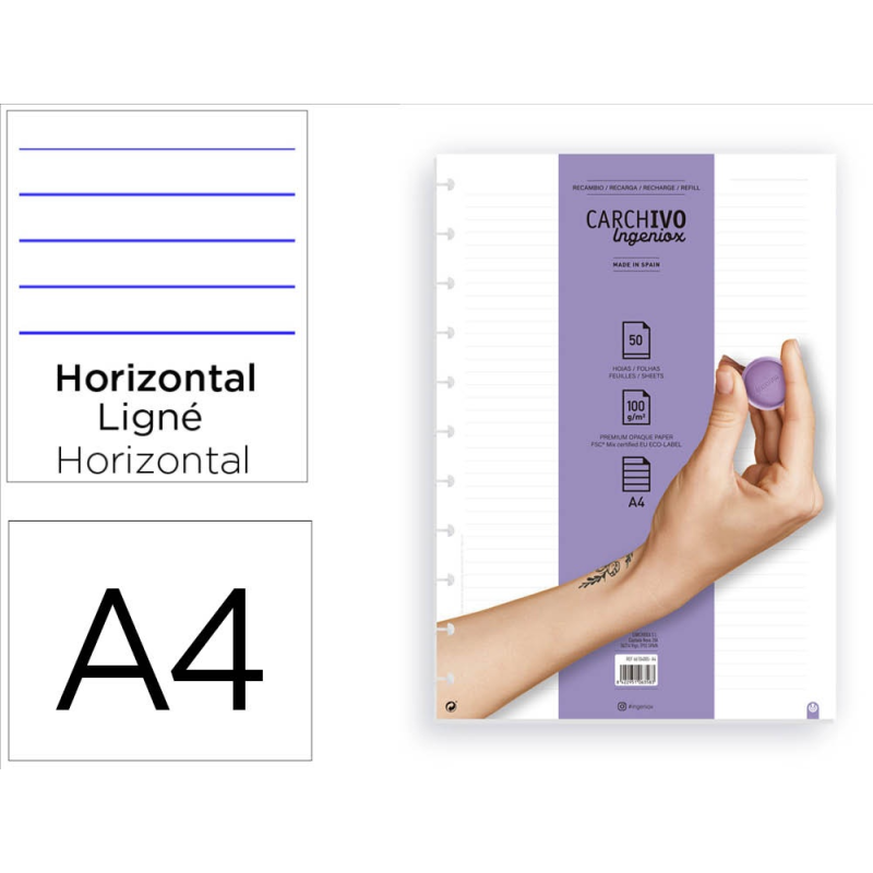Recambio cuaderno carchivo ingeniox a4 50 hojas horizontal
