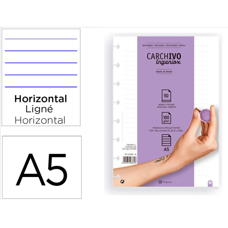Recambio cuaderno carchivo ingeniox a5 50 hojas horizontal