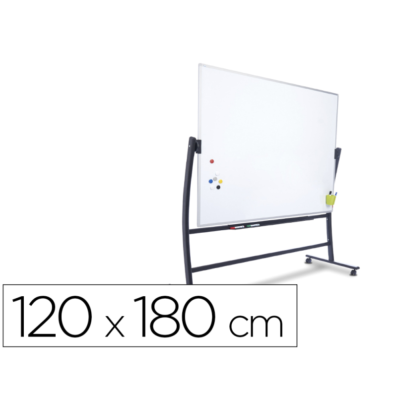 Pizarra blanca rocada acero lacado magnetico marco aluminio doble cara volteable curve 120x180 cm