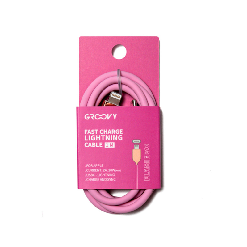 Cable groovy usb 2.0 a usb c apple lightning longitud 1 mt silicona color rosa flamenco