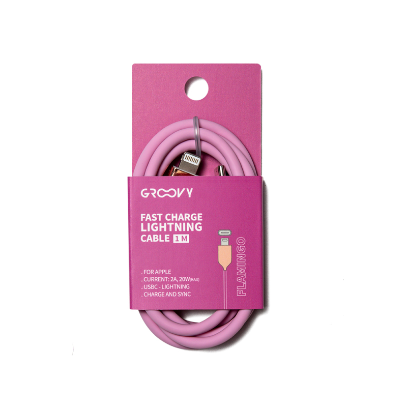 Cable groovy usb 2.0 tipo c a tipo c longitud 1 mt silicona color rosa flamenco