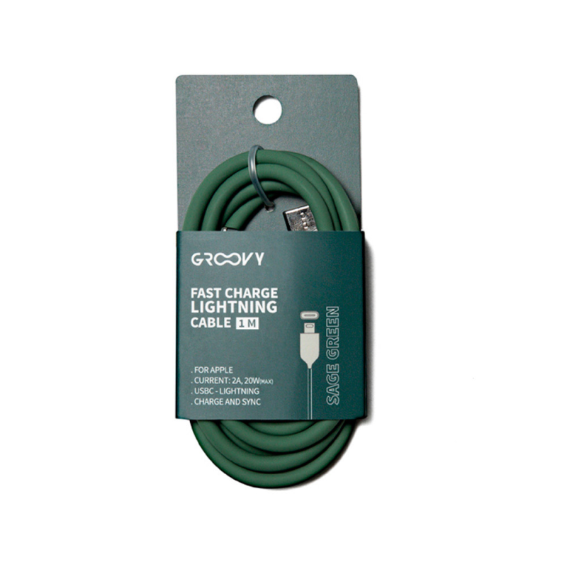 Cable groovy usb 2.0 a usb c apple lightning longitud 1 mt silicona color verde salvia