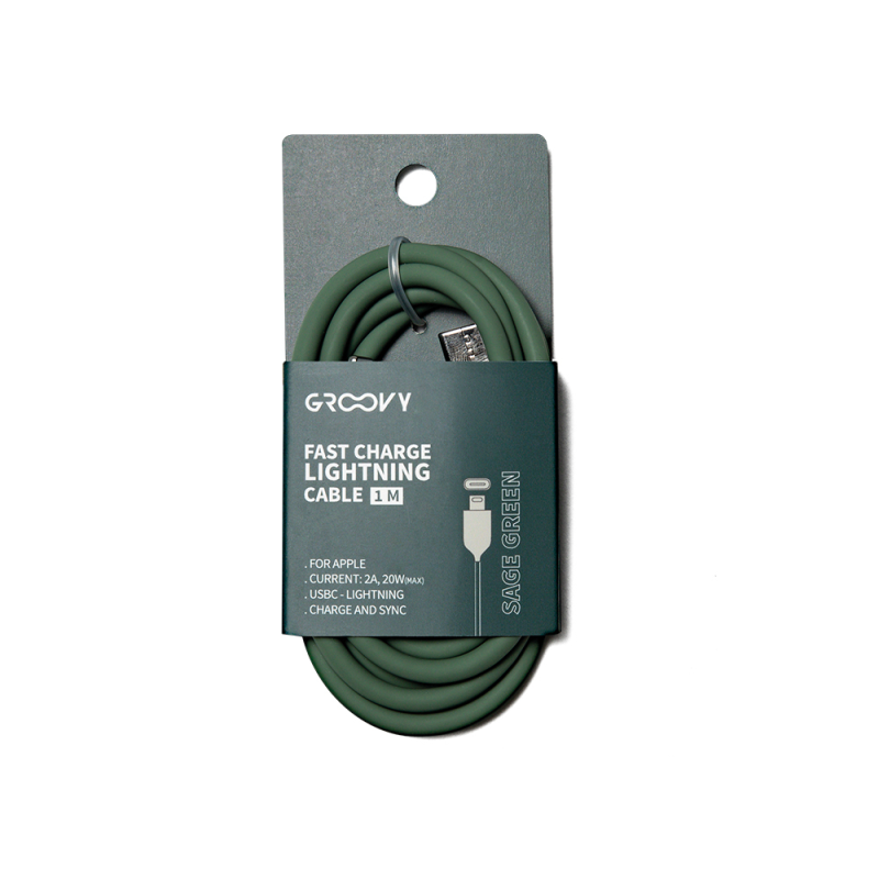Cable groovy usb 2.0 tipo c a tipo c longitud 1 mt silicona color verde salvia