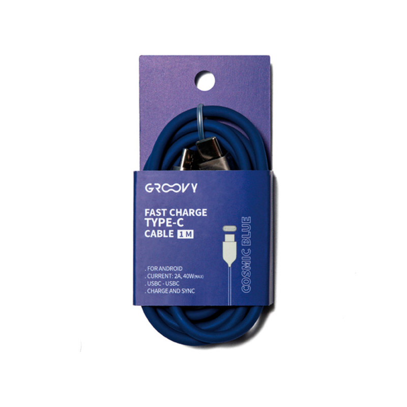 Cable groovy usb 2.0 a usb c apple lightning longitud 1 mt silicona color azul cobalto