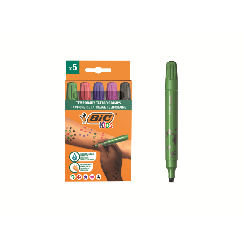 Rotulador bic kids tattoo sello caja de 5 unidades colores surtidos