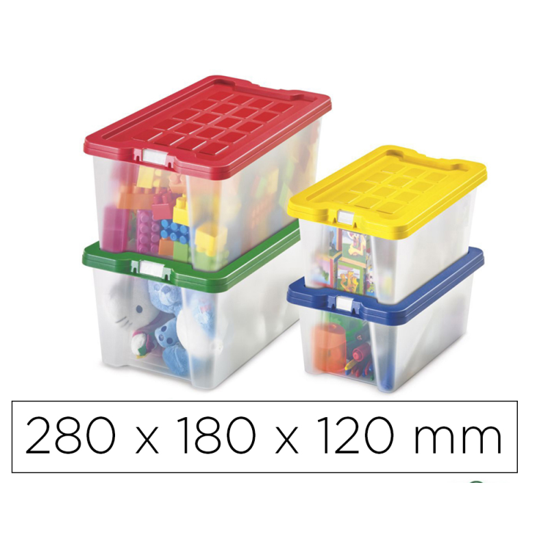 Caja multiusos faibo transparente con asas y tapa colores capacidad 4 l 280x180x120 mm