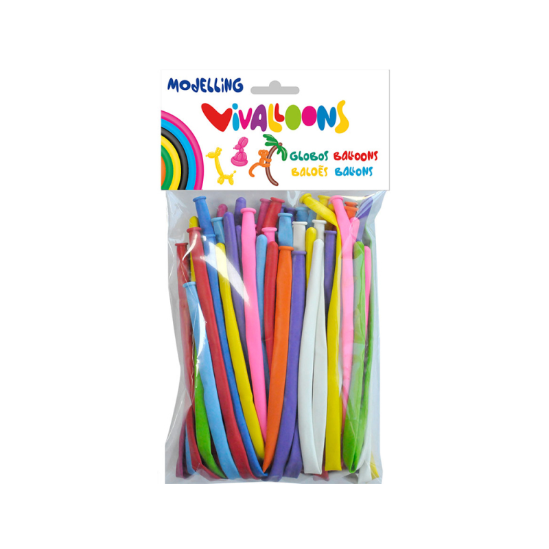 Globo 100% latex biodegradable para modelar figuras colores surtidos blister de 50 unidades