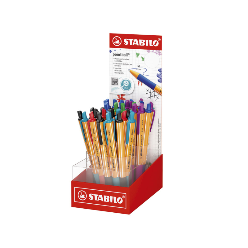 Boligrafo stabilo pointball retractil tinta aceite trazo 0,5 mm expositor de 32 unidades colores surtidos