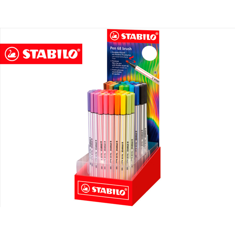 Rotulador stabilo acuarelable pen 68 brush arty line punta pincel expositor de 80 unidades colores surtidos