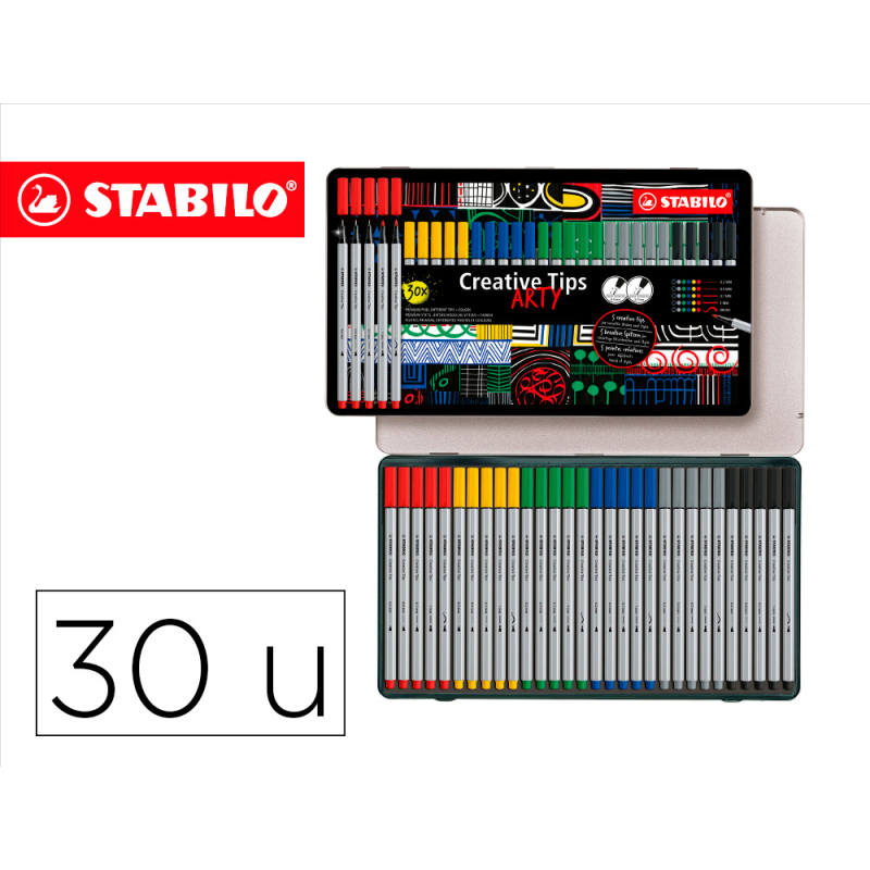 Rotulador stabilo creative punta calibrada tips arty lineclassic 5 puntas por color estuche metalico de 30