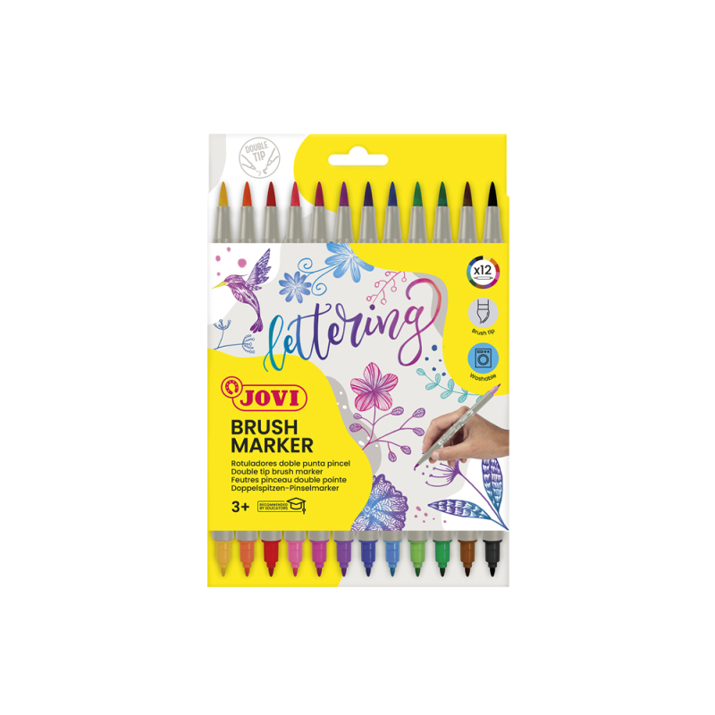 Rotulador jovi lettering doble punta fina y pincel estuche 12 unidades colores surtidos