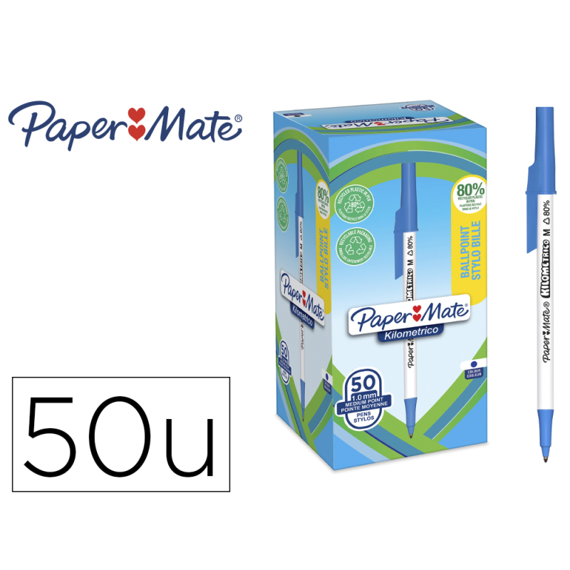 Boligrafo paper mate kilometrico punta 1 mm plastico reciclado 80% color azul